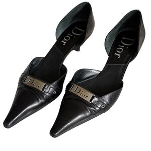 Genuine Leather Christian Dior Black Leather Pointed Toe Kitten Heels US 8.5